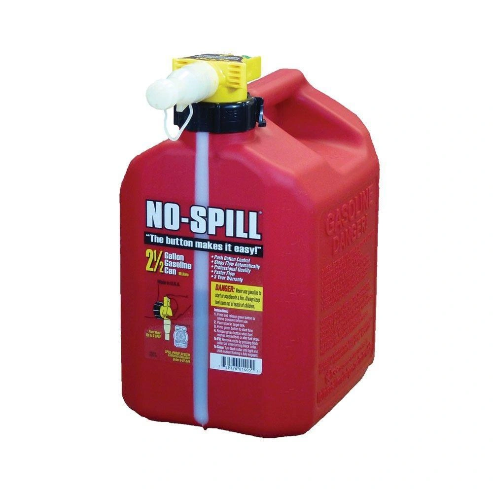 2 1/2 gal. No-Spill Bensiinikanisteri: Turvallinen ja tehokas ratkaisu polttoaineen käsittelyyn, helppo täyttää ja suojata!